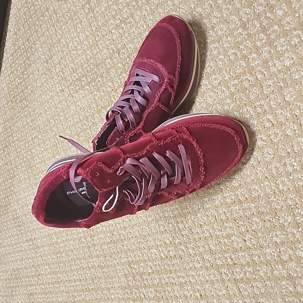 New/never worn burgandy velvet Philippe Model ladies sneakers. Size 41 (10)